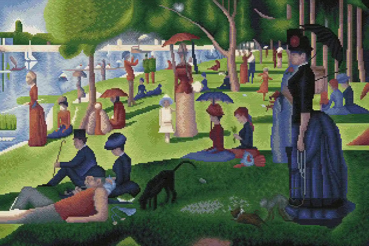 Finished La Grande Jatte diamond painting sparkling with soft colors layered textures and resin drill brilliance - FEELOOK Art
