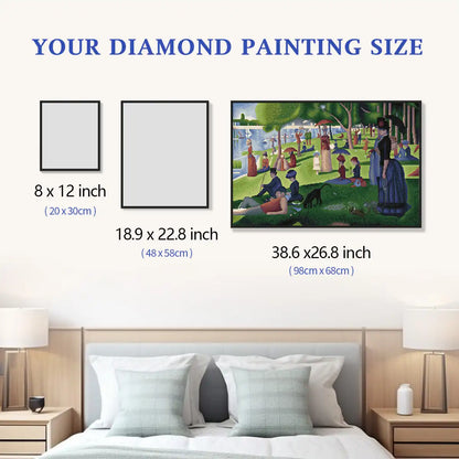 La Grande Jatte diamond painting size comparison guide for elegant living room and wall décor inspiration - FEELOOK Art