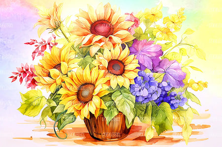 Sunflower Basket diamond painting kit with full drill round diamonds and cheerful floral theme.