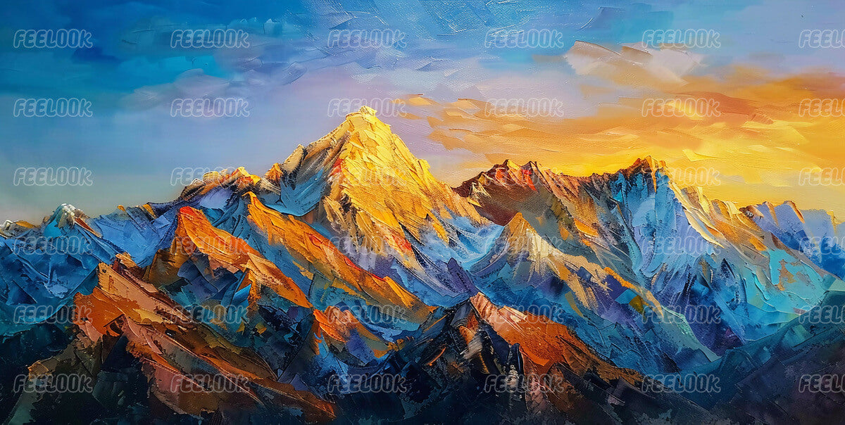 Sunlit Golden Peaks diamond painting kit featuring a breathtaking golden mountain landscape.