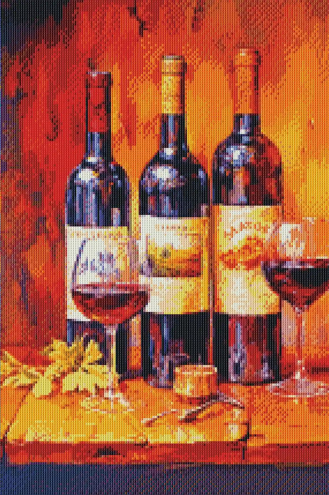 Rendered close-up of Table Wine diamond painting showing round drill sparkle and wine details