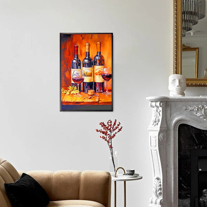 Table Wine diamond painting displayed on a dining room wall