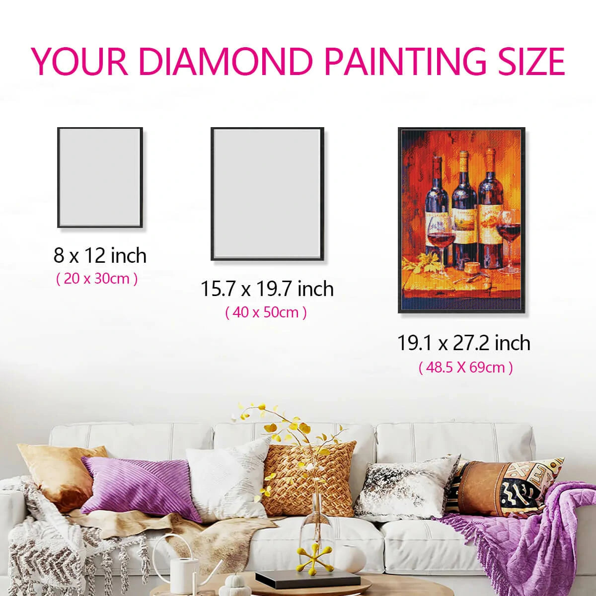 Size reference for Table Wine diamond painting kit