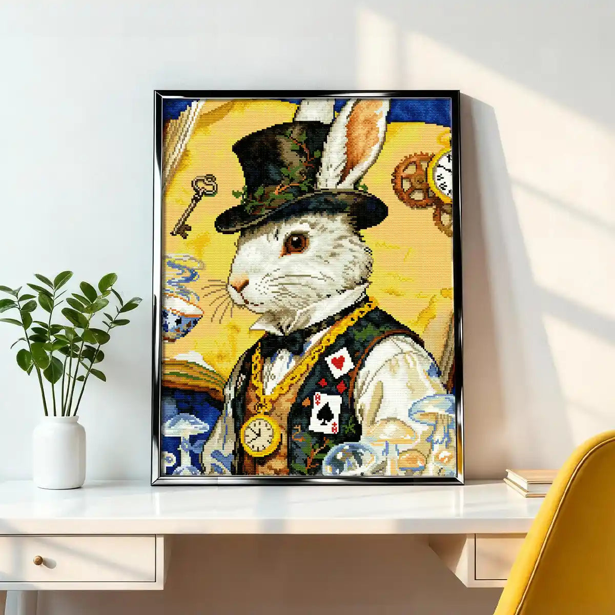 Elegant display of The Gentleman Rabbit diamond art, creating a refined fairy tale atmosphere in interior décor – FEELOOK Art
