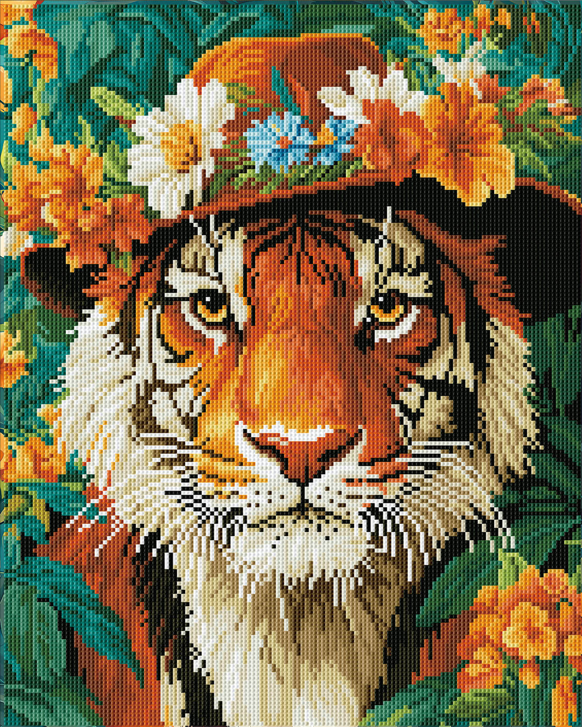 Rendered view of the The King of the Forest diamond painting kit, highlighting the majestic lion design with dazzling diamond painting gems.