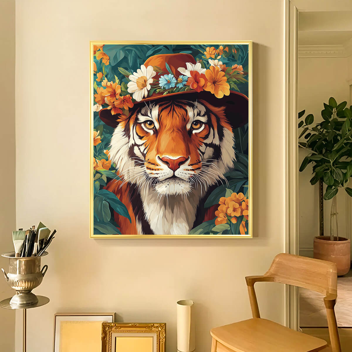 The King of the Forest diamond painting kit on display in a room, bringing a strong and majestic presence to the space with diamond painting gems.
