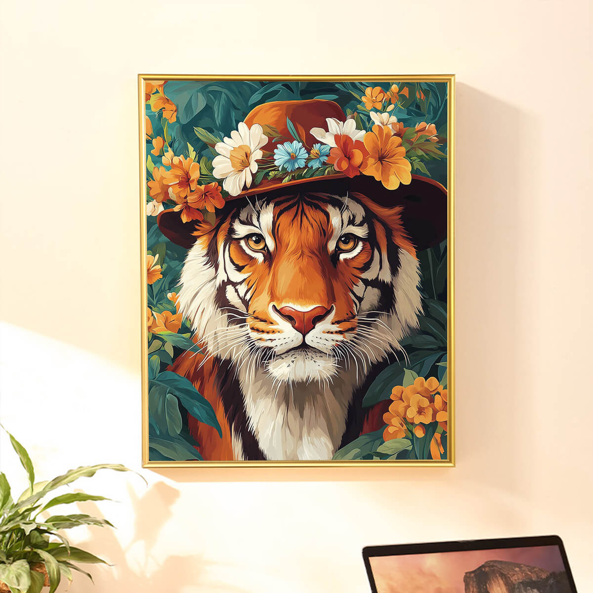 The King of the Forest diamond painting kit displayed as wall art, adding a powerful and regal touch to any living space with diamond painting gems.