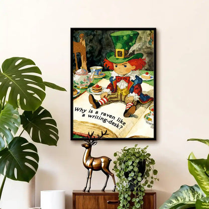 Storybook-style display of The Mad Hatter diamond art, creating a playful Wonderland atmosphere in home décor – FEELOOK Art