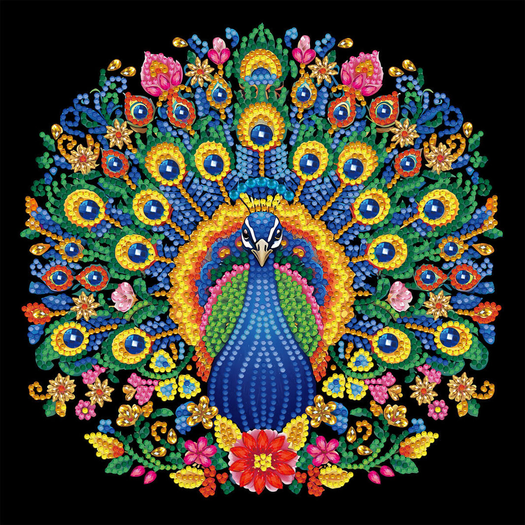 Rendered view of the The Peacocks in Love diamond painting kit, showcasing intricate details and vibrant diamond painting gems.