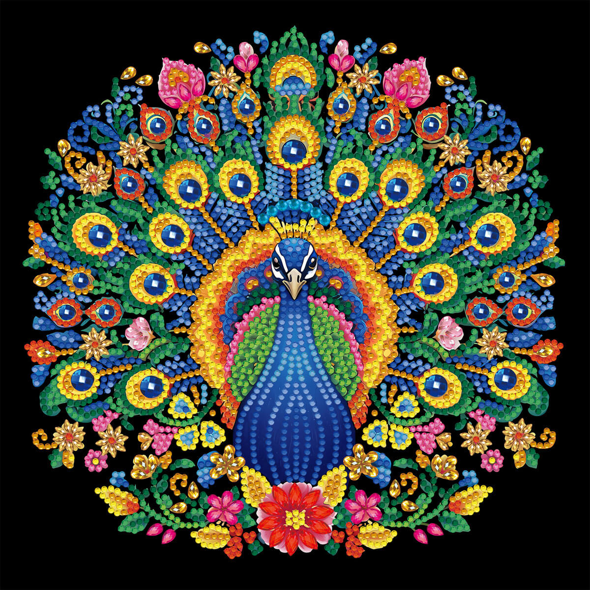 Rendered view of the The Peacocks in Love diamond painting kit, showcasing intricate details and vibrant diamond painting gems.