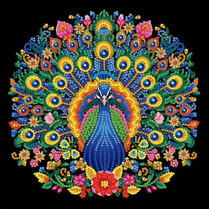 Rendered view of the The Peacocks in Love diamond painting kit, showcasing intricate details and vibrant diamond painting gems.