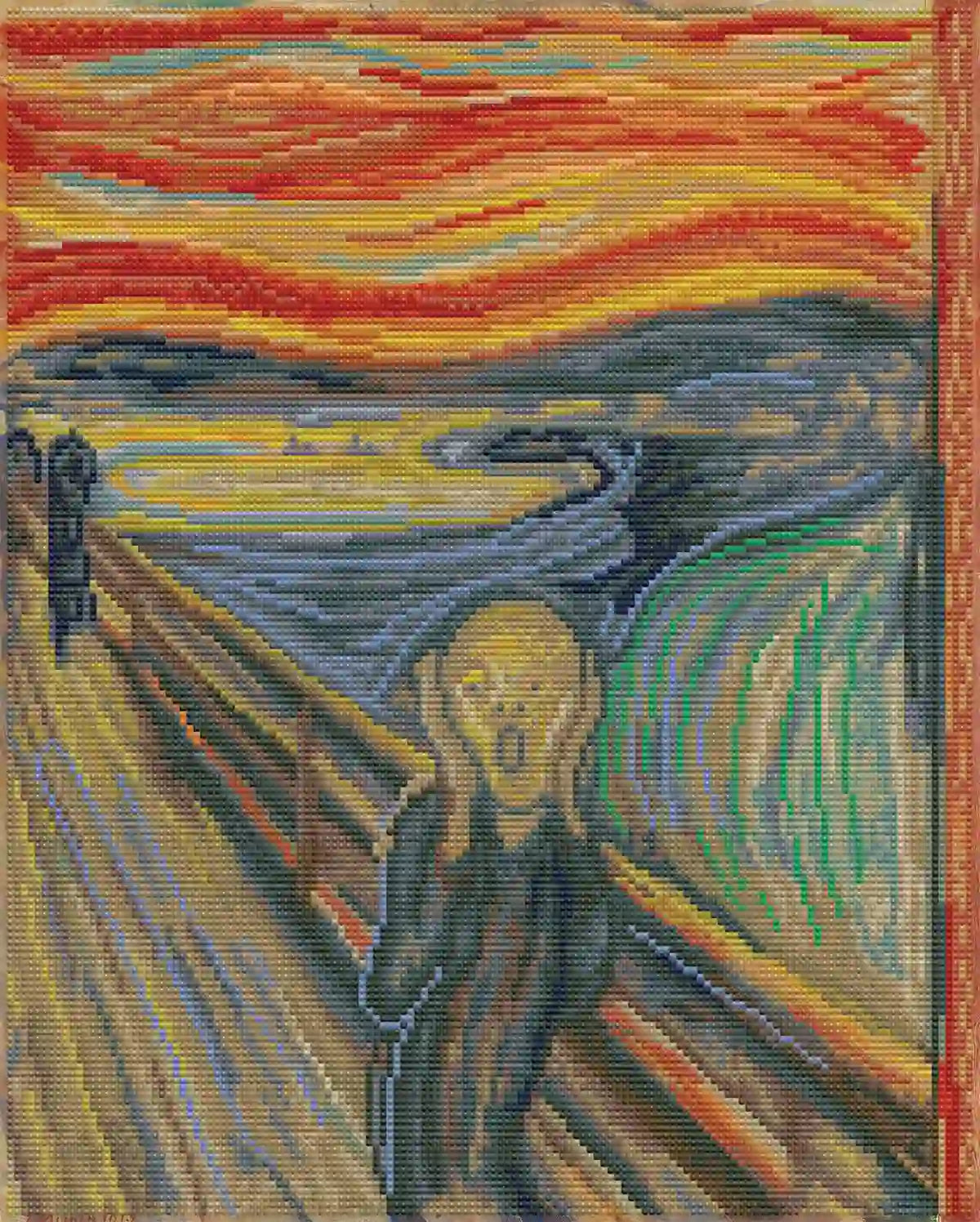 Finished The Scream diamond painting glowing with bold colors dramatic movement and resin drill brilliance - FEELOOK Art