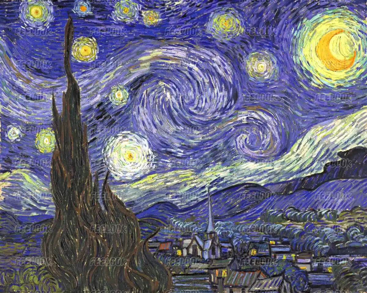 The Starry Night diamond painting full view, featuring Van Gogh’s iconic swirl pattern.