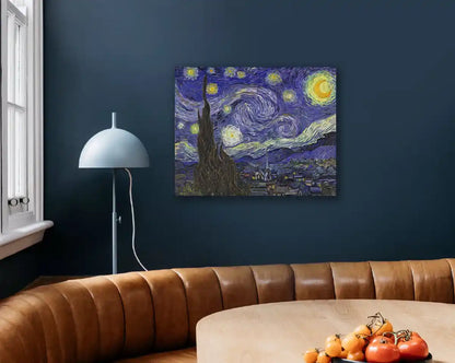 The Starry Night diamond painting on wall, perfect for art lovers.