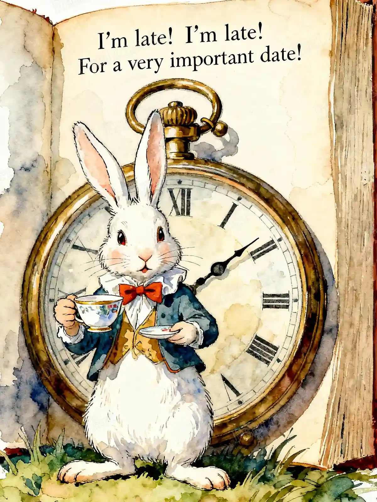 The White Rabbit diamond painting inspired by Alice in Wonderland, featuring the iconic rabbit with a pocket watch – FEELOOK Art