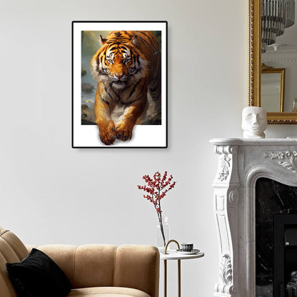 Tiger diamond art kit displayed on the wall, capturing the power and beauty of the tiger, perfect for diamond painting home decor.
