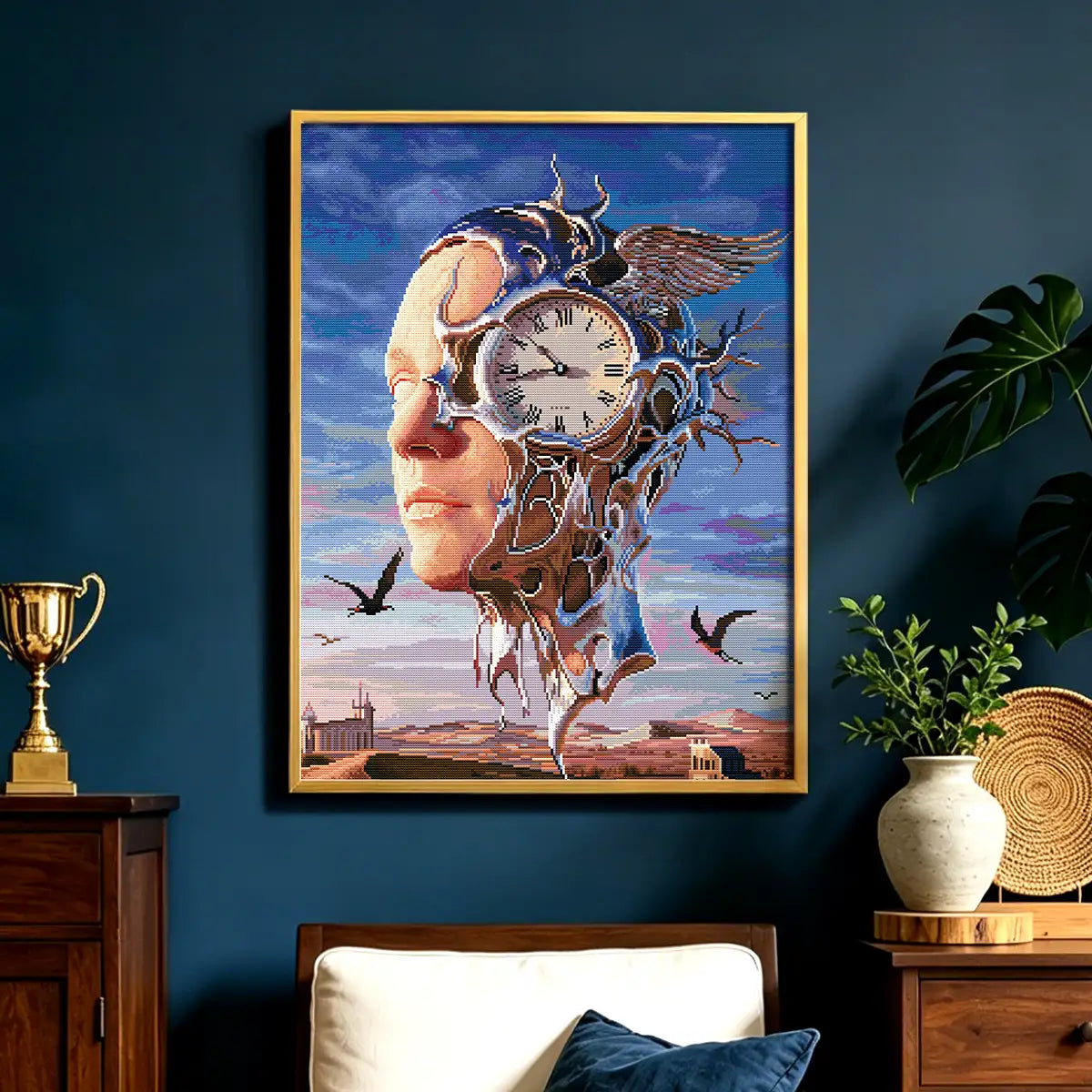 Time Face diamond art kit styled for creators who love surreal time, wings and desert dream scenery - FEELOOK Art