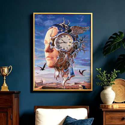 Time Face diamond art kit styled for creators who love surreal time, wings and desert dream scenery - FEELOOK Art