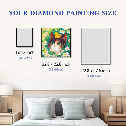 Top Friend 5D diamond painting size chart showing cute animals artwork scale for home wall decor - FEELOOK Art