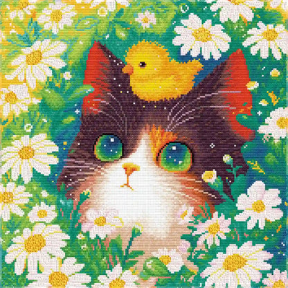 Finished Top Friend diamond art kit with resin drills, AB drills and sweet kitten and chick details - FEELOOK Art