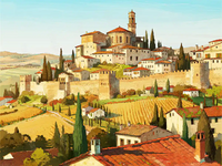 Tuscan Twilight diamond painting featuring Italian countryside village under golden sunset – FEELOOK Art