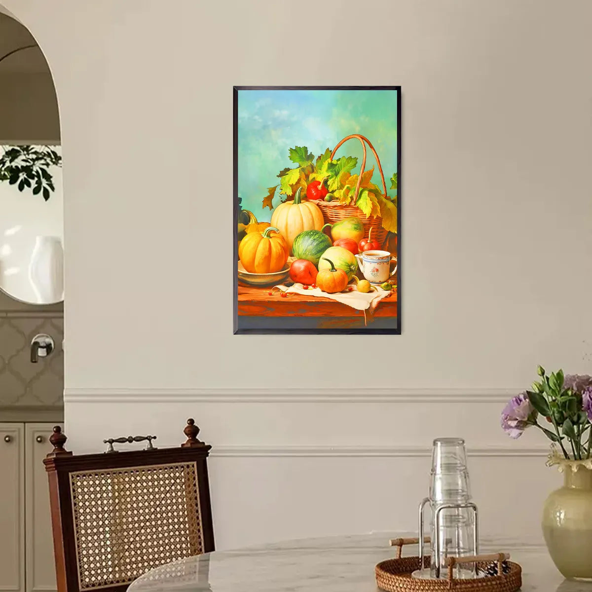 Vegetable diamond painting displayed on a kitchen wall as home décor