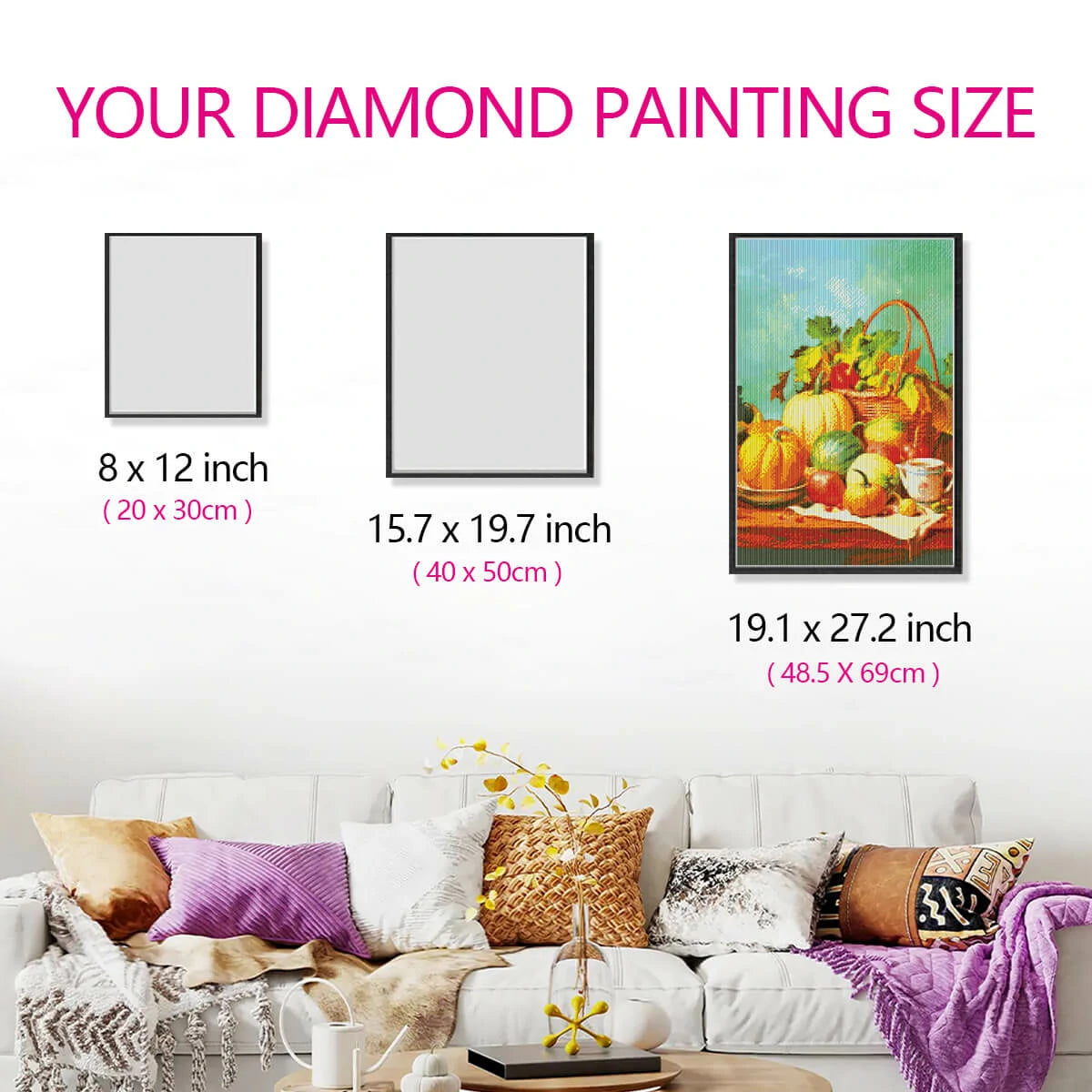 Size comparison image for vegetable diamond painting kit