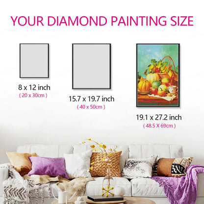Size comparison image for vegetable diamond painting kit