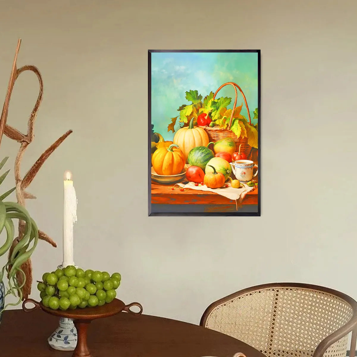 Room setting featuring vegetable diamond painting in a cozy interior space