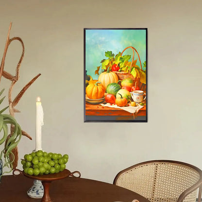 Room setting featuring vegetable diamond painting in a cozy interior space