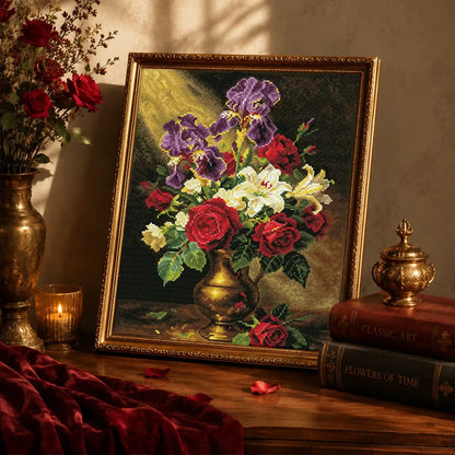Vintage Gold Vase diamond art kit styled for creators with resin drills, vintage flowers and warm golden tones - FEELOOK Art
