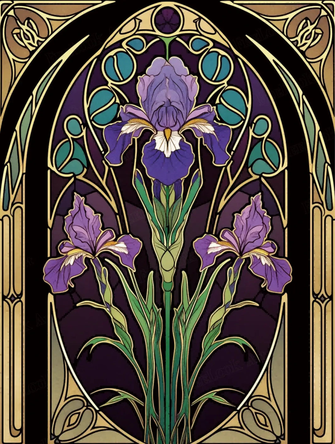 Violet Iris full drill 5D diamond painting kit with purple stained glass floral artwork - FEELOOK Art