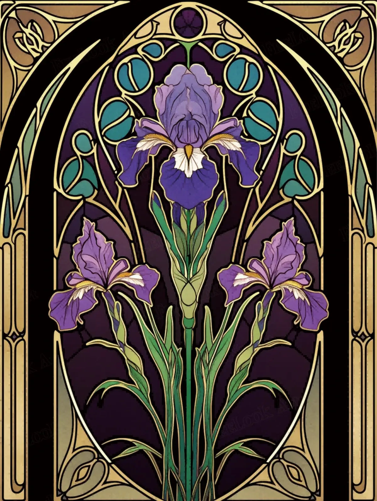 Violet Iris full drill 5D diamond painting kit with purple stained glass floral artwork - FEELOOK Art