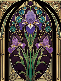 Violet Iris full drill 5D diamond painting kit with purple stained glass floral artwork - FEELOOK Art