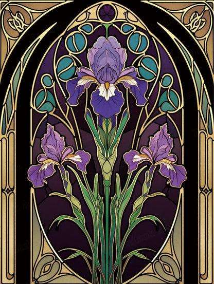 Violet Iris full drill 5D diamond painting kit with purple stained glass floral artwork - FEELOOK Art
