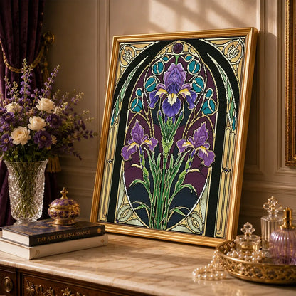 Violet Iris diamond art kit styled for relaxing floral craft time with resin drills and Fairy Dust Diamonds - FEELOOK Art