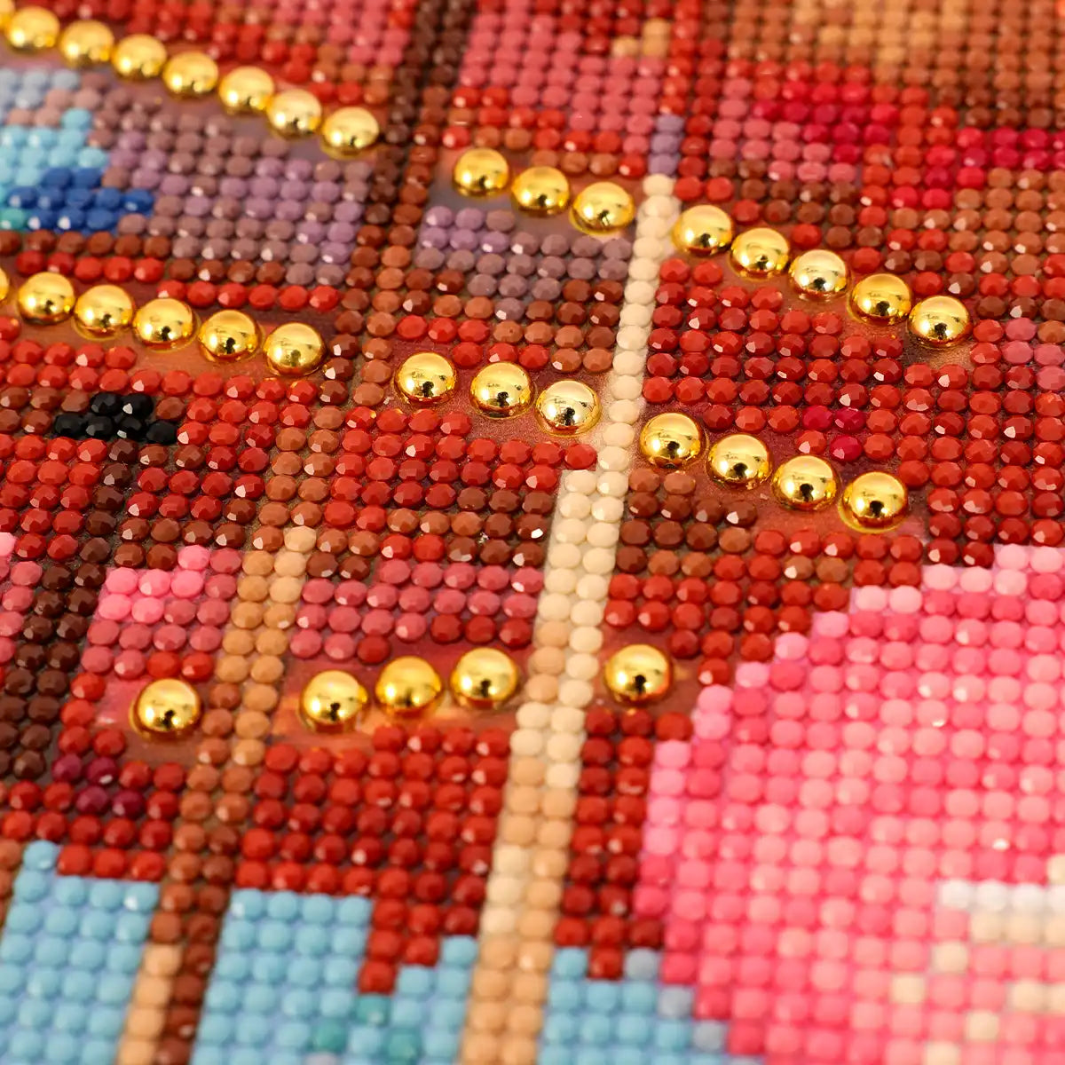 Closeup of Viral Kittens diamond painting showing sparkling diamond drills and detailed pink design - FEELOOK Art