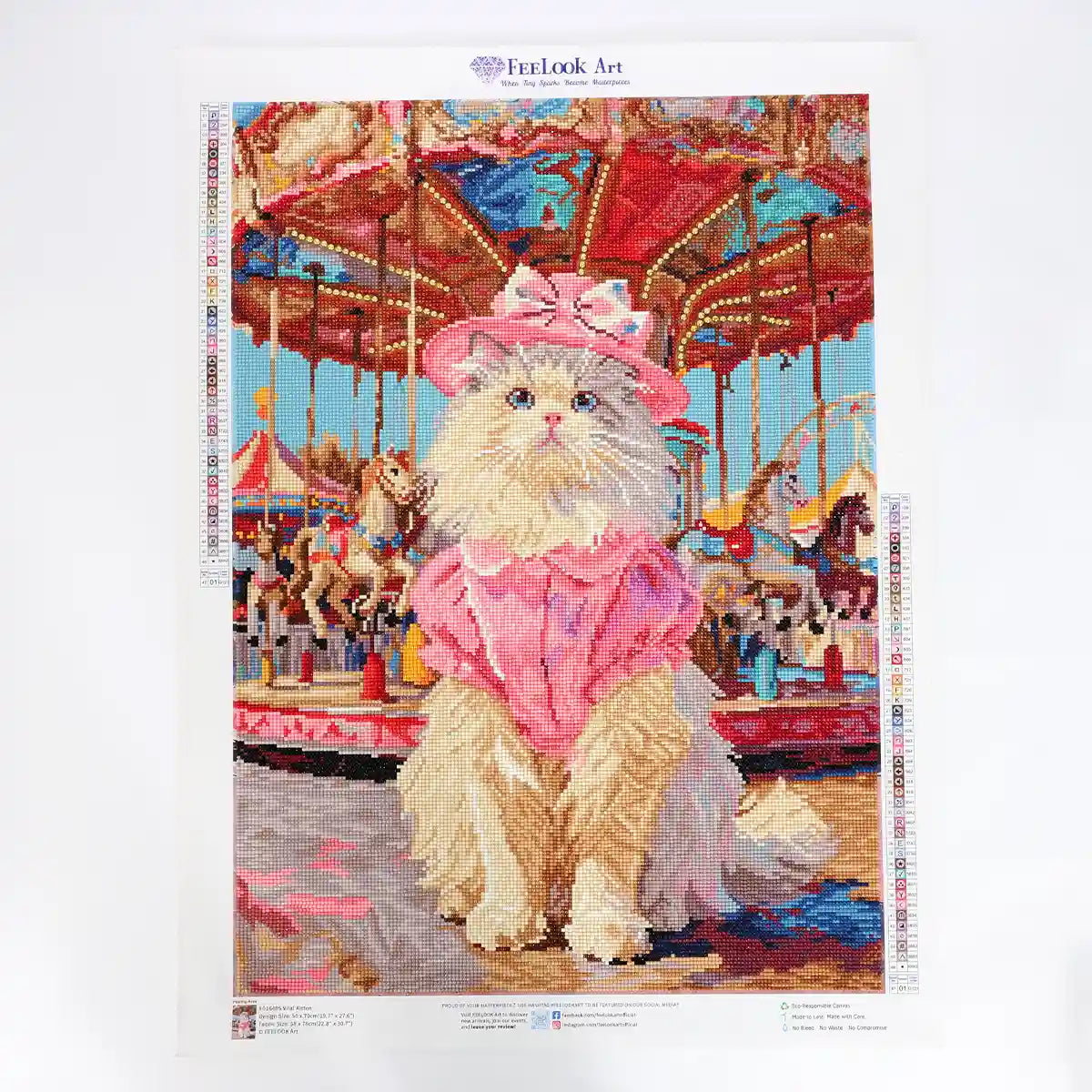 Finished Viral Kitten diamond painting artwork, showcasing full diamond art details and vibrant pink design -FEELOOK Art