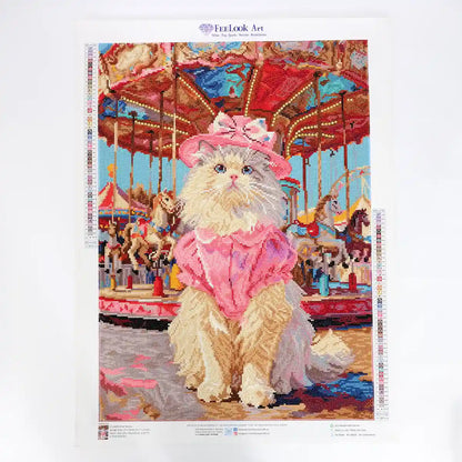 Finished Viral Kitten diamond painting artwork, showcasing full diamond art details and vibrant pink design -FEELOOK Art