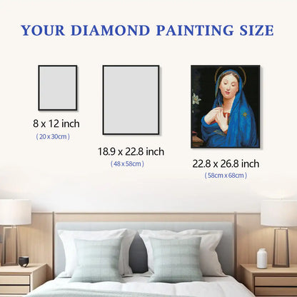 Virgin of the Adoption diamond painting size guide for elegant home décor and classical art display inspiration - FEELOOK Art
