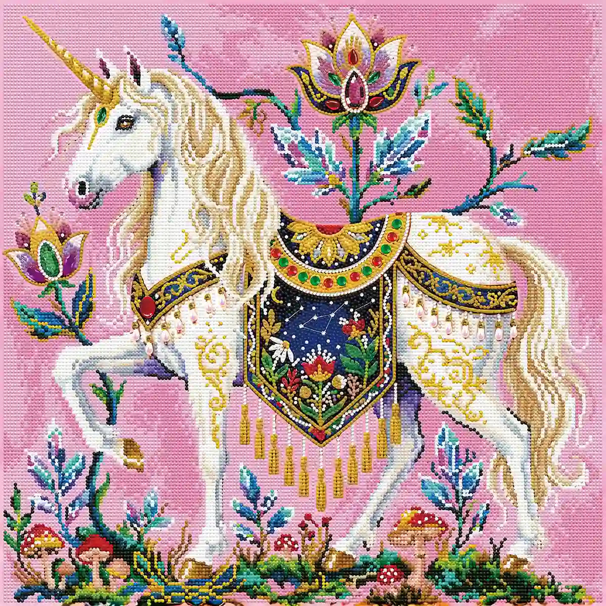 Sparkling surface of the White Horn diamond painting highlighting the intricate mosaic of fantasy-themed drills – FEELOOK Art