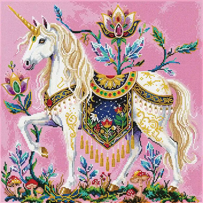 Sparkling surface of the White Horn diamond painting highlighting the intricate mosaic of fantasy-themed drills – FEELOOK Art