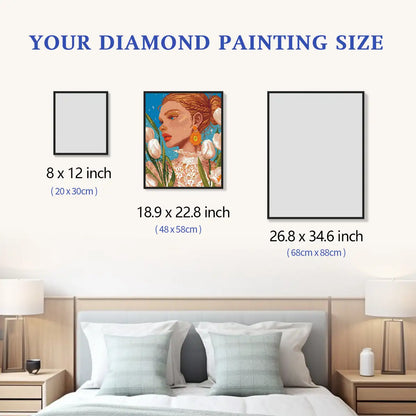 Size chart for White Tulips 5D diamond painting: multiple decorative size options - FEELOOK Art