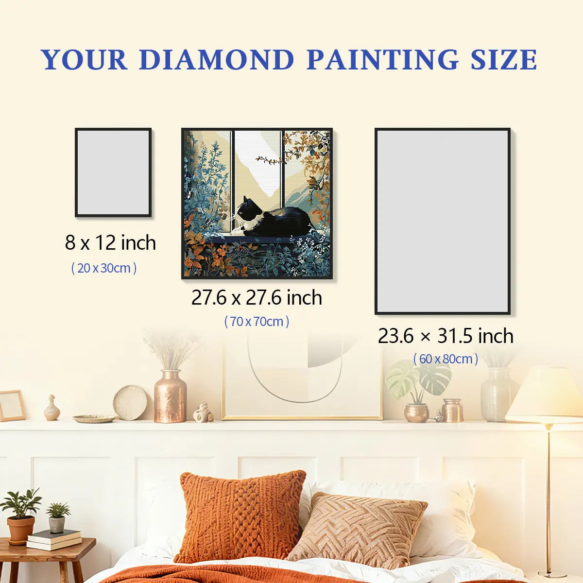 Window Chill diamond painting size comparison chart showing - FEELOOK Art