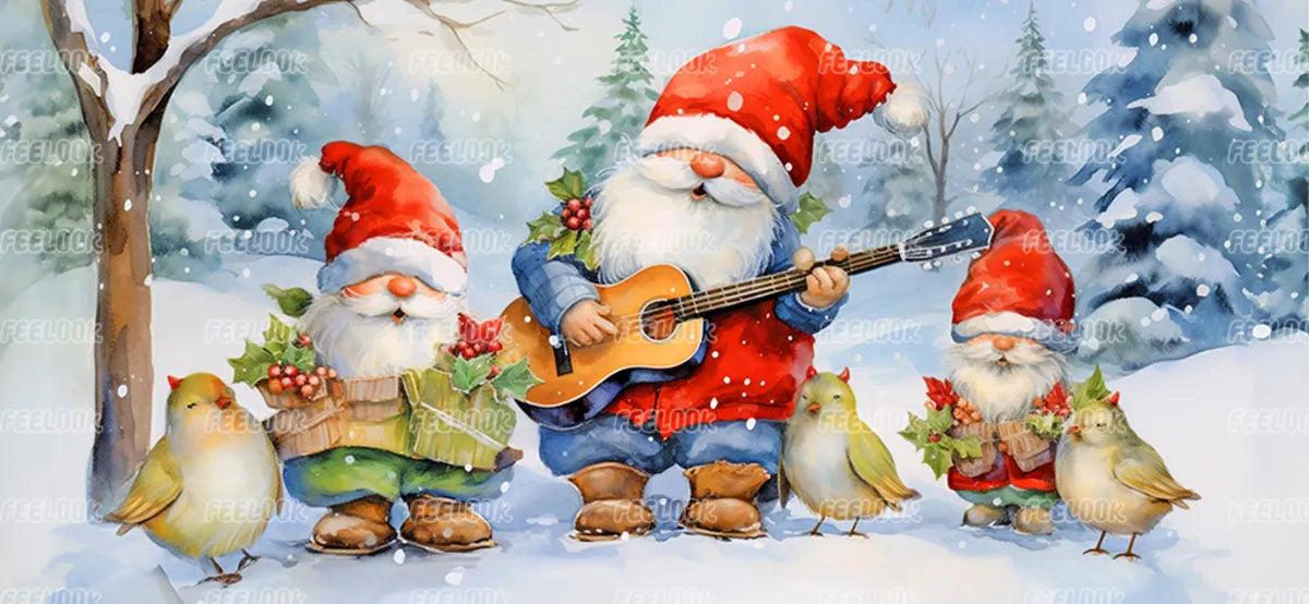 Winter Gnome diamond painting kit featuring three gnomes in a snowy landscape