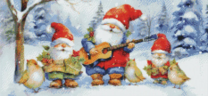 Rendered close-up of Winter Gnome diamond painting showing round drill details and snowy textures
