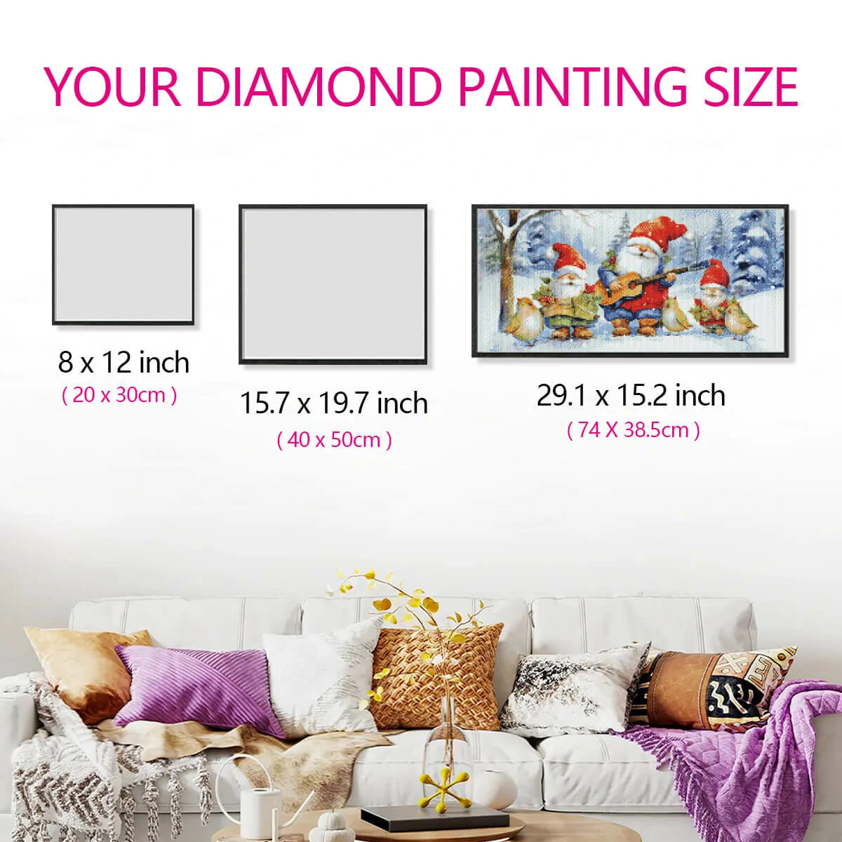 Size comparison for Winter Gnome diamond painting kit