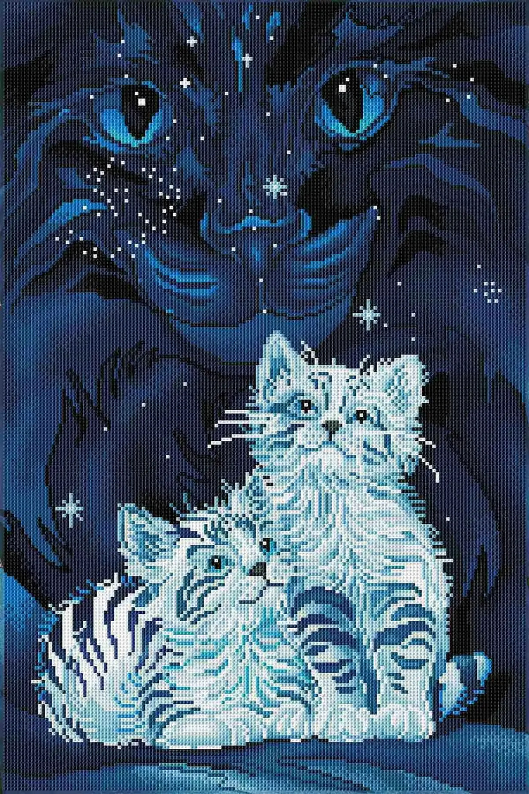 Finished Wish Upon A Star diamond art with shimmering details on the kittens' fur and the striking tiger’s face – FEELOOK Art