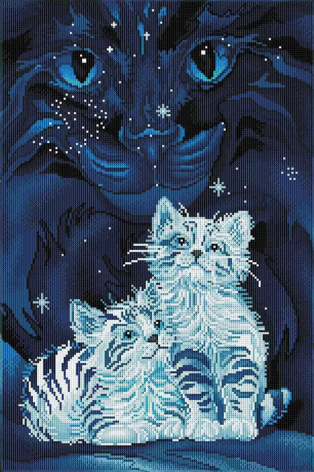 Finished Wish Upon A Star diamond art with shimmering details on the kittens' fur and the striking tiger’s face – FEELOOK Art