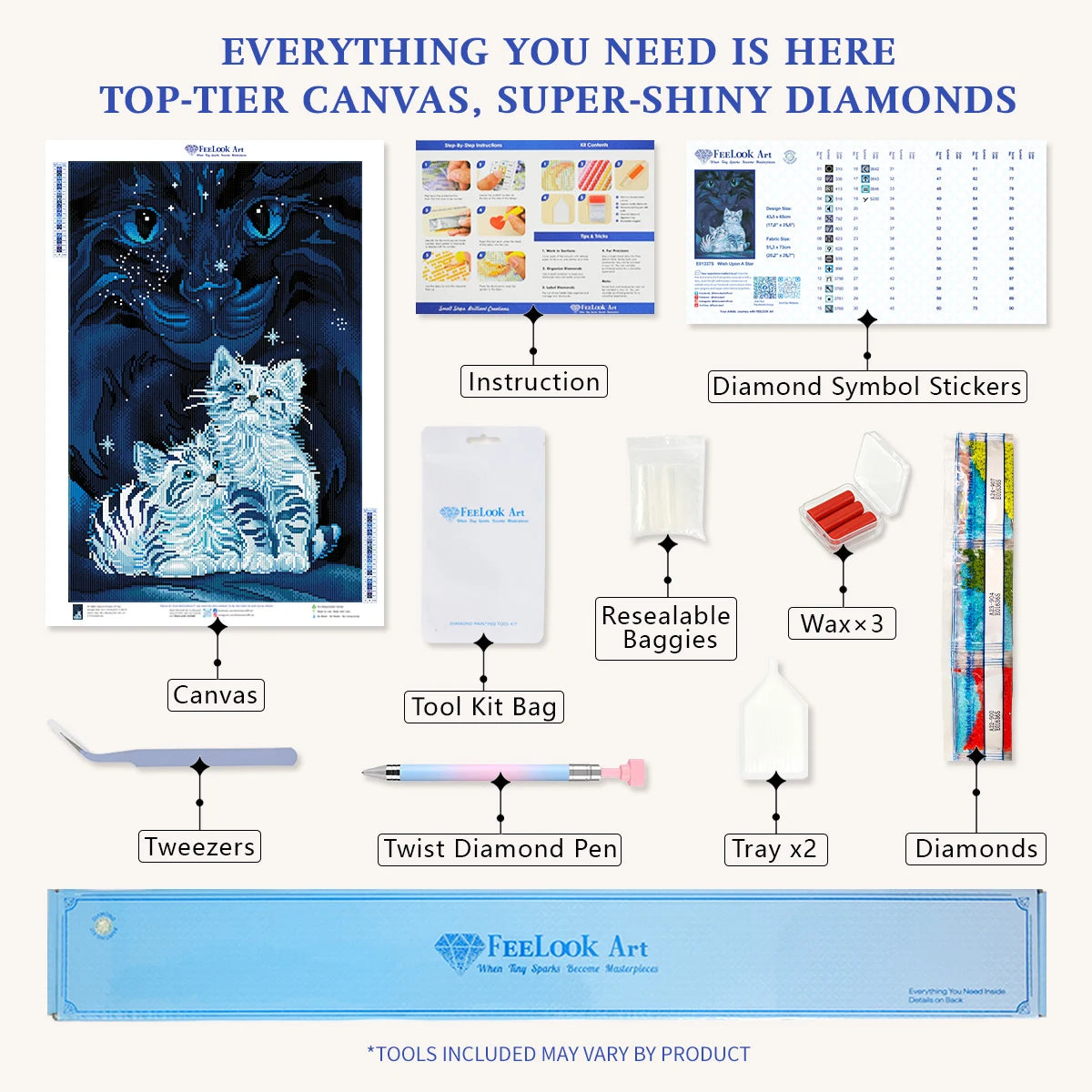 Diamond painting kit for Wish Upon A Star including applicator pen, tray, wax, and shining diamonds – FEELOOK Art